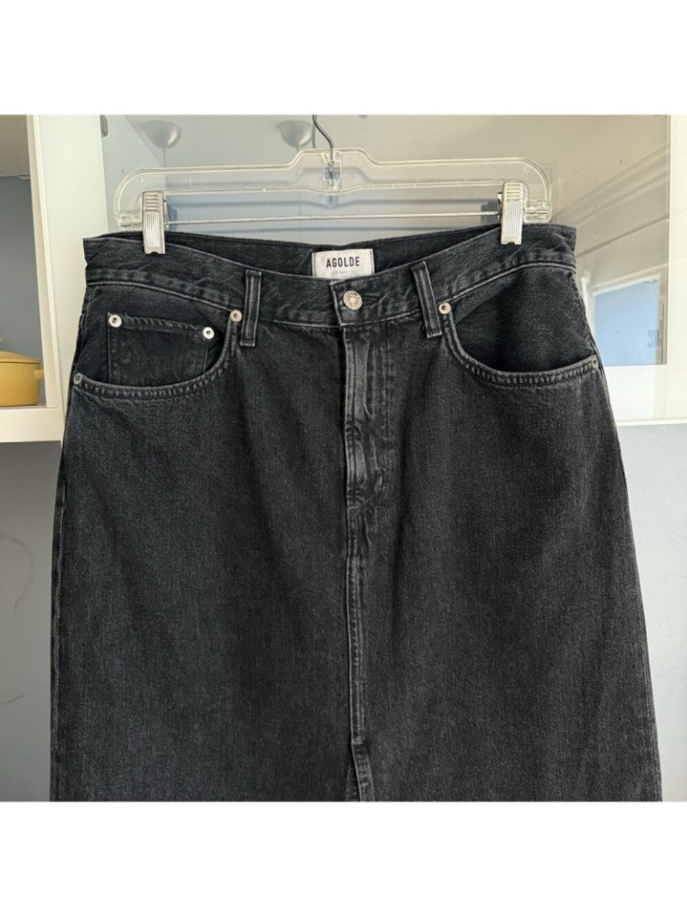 Agolde Leif Maxi Skirt Denim Front Slit Black Size 27 - Picture 2 of 10